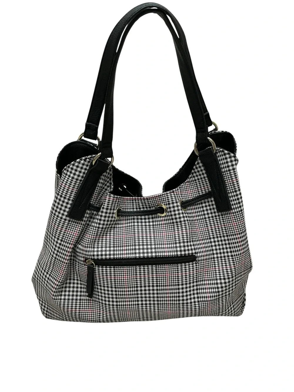 Liz Claiborne Houndstooth Shoulder Bag Tassel 3 Compartment Preppy Heritage Chic